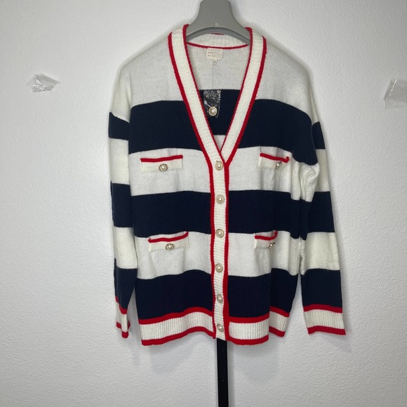 NWT Dee Elly cardigan Sweater Size Medium Red White and Blue - Picture 2 of 10